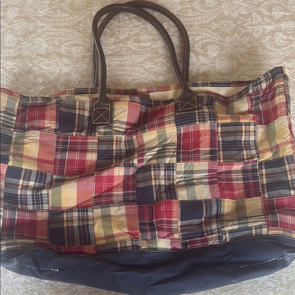 L.L. Bean Plaid Tote with Canvas Interior